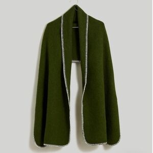 Madewell Blanket Stitch Scarf Women OS Loden Green Oversized Wool Blend Elevated